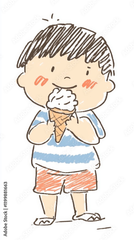 Charming Illustration of a Boy Enjoying an Ice Cream Charming Illustration of a Boy Enjoying an Ice Cream