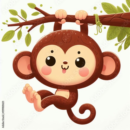 Monkey Brown with a peach face shaped like a playful monkey hang