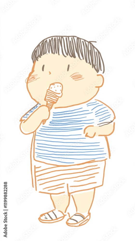 Charming Illustration of a Boy Enjoying an Ice Cream Charming Illustration of a Boy Enjoying an Ice Cream