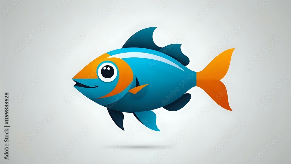 Fototapeta premium Adorable cartoon fish, vibrant blue and orange, playful design, perfect for children's books, websites, or branding.