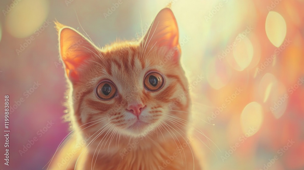 Adorable ginger kitten, indoors, sunlit bokeh background, for pet adoption Adorable ginger kitten, indoors, sunlit bokeh background, for pet adoption