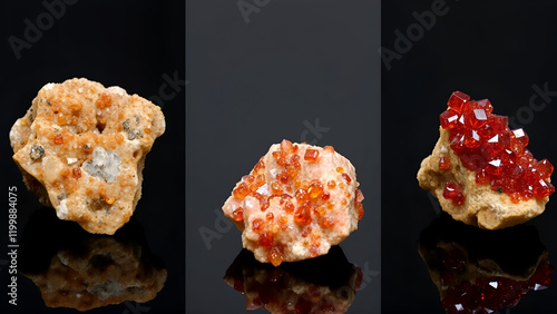 Sparkling Hessonite Garnet Crystals Gemstones Minerals Red Orange Rough Collection photo