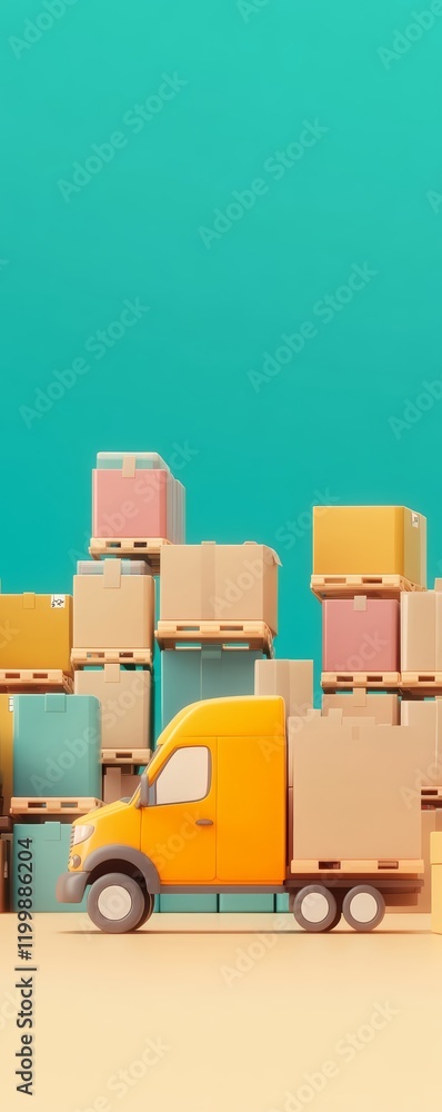 Colorful delivery truck with stacked boxes. Colorful delivery truck with stacked boxes.