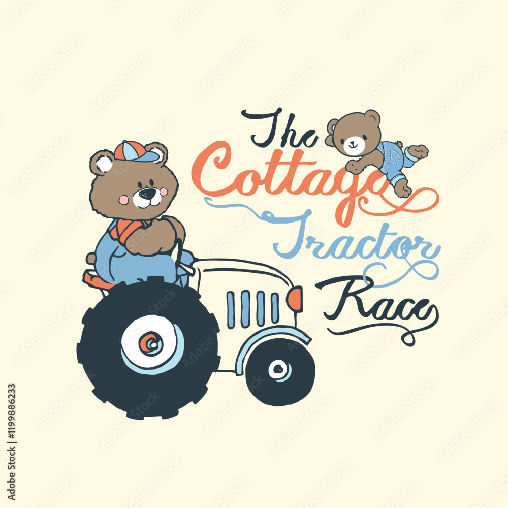 Adorable bear character riding a tractor through a lush garden in a charming and playful vector illustration.
Adorable bear character riding a tractor through a lush garden in a charming and playful vector illustration.