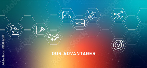 Our Advantages business benefit advantages gradient header industry strategy planning benefit profit design concept with icon