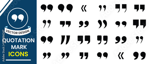 Quotation mark icon, sign and symbol. Quote mark icons set on white background. Set of  inverted comma, quote mark, quotes icon vector sign design. Vector illustration.