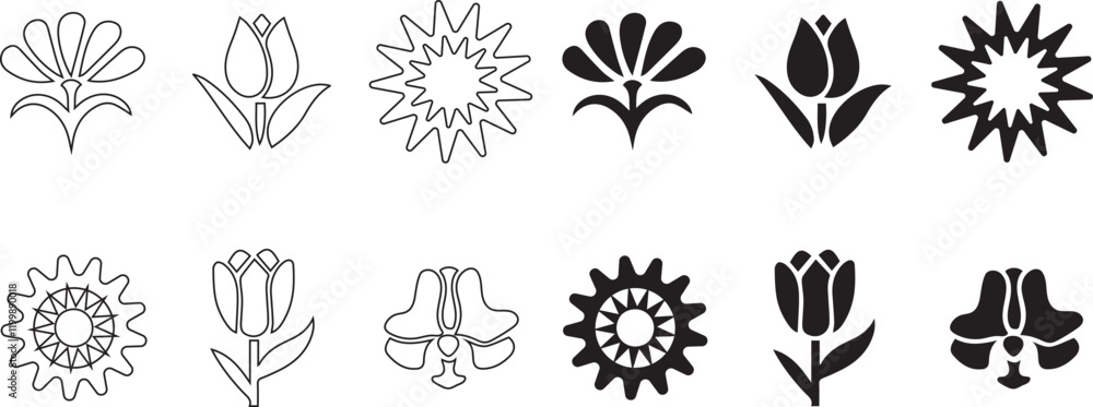 Flower Icons Set silhouette Flower Icons Set silhouette