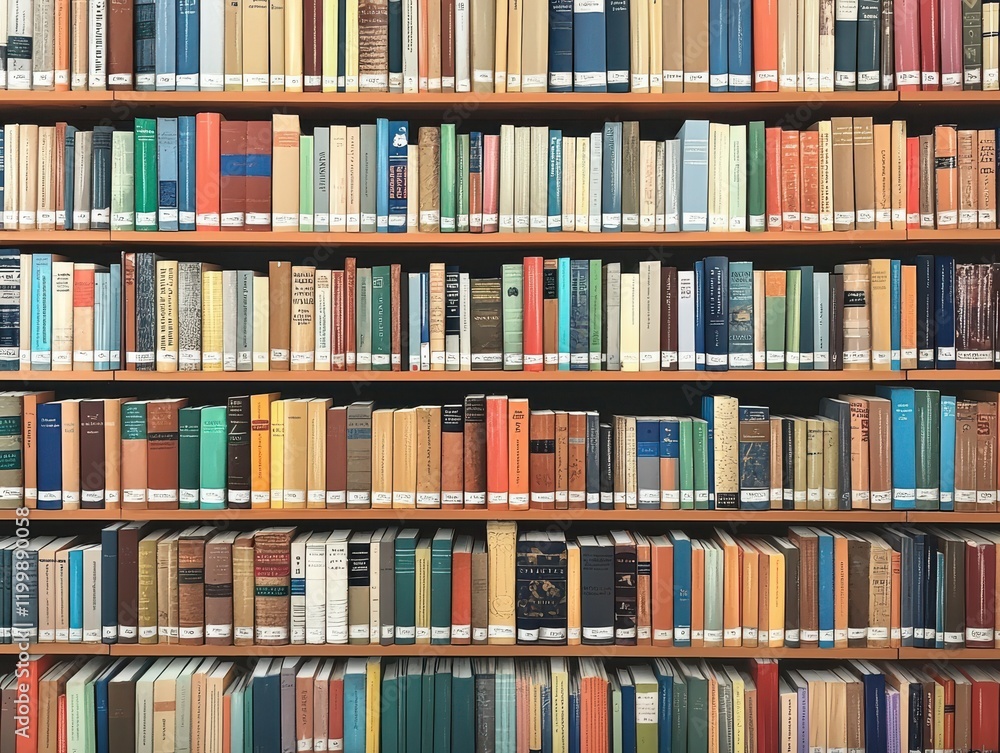 A vibrant display of books neatly arranged on shelves. A vibrant display of books neatly arranged on shelves.