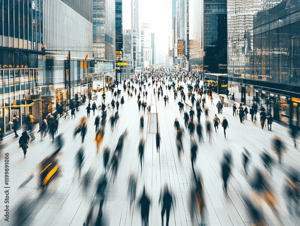 Obraz premium A bustling urban scene filled with people in motion.