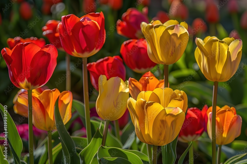 Vibrant red and yellow tulips in bloom Vibrant red and yellow tulips in bloom