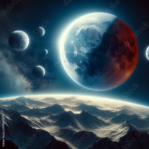 Lunar Eclipse Observed from the Moon Earth casting a shadow over