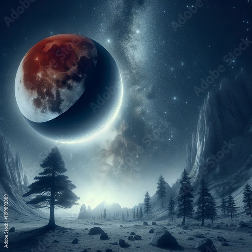 Lunar Eclipse Observed from the Moon Earth casting a shadow over