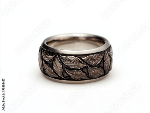 silver ring featuring marigold inspired leaf pattern, showcasing intricate details and craftsmanship photo