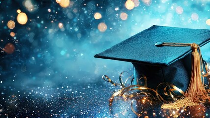 graduation cap amidst a sparkling celebration, symbolizing joy of education day copy space for your text