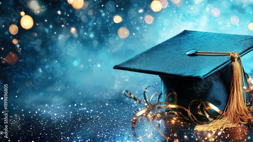 graduation cap amidst a sparkling celebration, symbolizing joy of education day copy space for your text