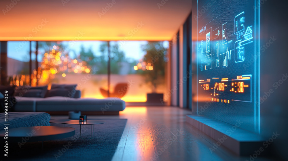 Close-up of a holographic control panel in a sleek modern interior Close-up of a holographic control panel in a sleek modern interior