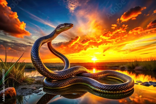 Silhouette of a majestic Caspian whipsnake (Dolichophis caspius), showcasing its length and graceful form. photo