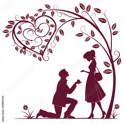 Romantic Silhouette of a Kissing Couple with Hearts