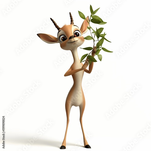 Gerenuk, a 3D cartoon illustration on a clean white background.

 photo