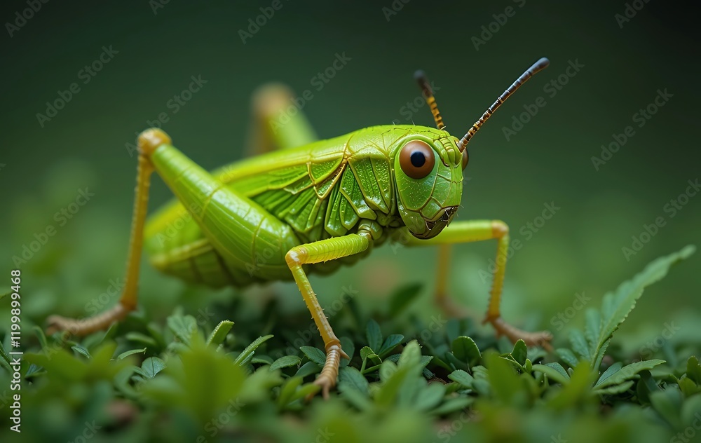 Fototapeta premium Vibrant Green Grasshopper Closeup in Lush Grass