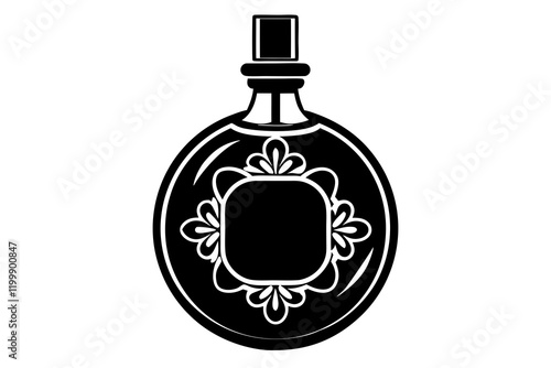 Round Perfume Bottle Silhouette Icon on White Background