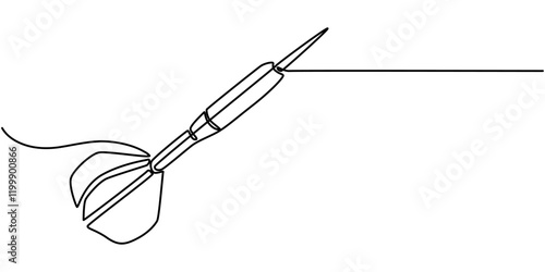 A dart hitting dartboard one line art drawing, Single continuous line drawing of archery target pad was shot with arrows. Archery sport exercise with target board concept. Trendy one line draw design.