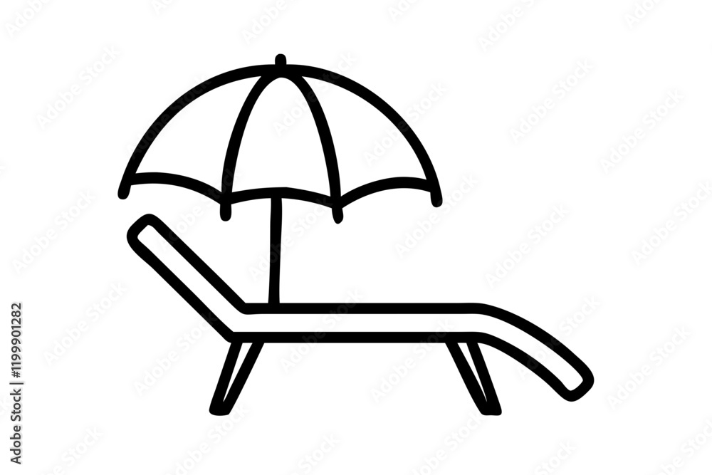 Silhouette of Beach Chair and Umbrella on White Background Silhouette of Beach Chair and Umbrella on White Background