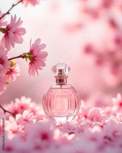 Perfume glass bottle mockup pink rose blossom scent
