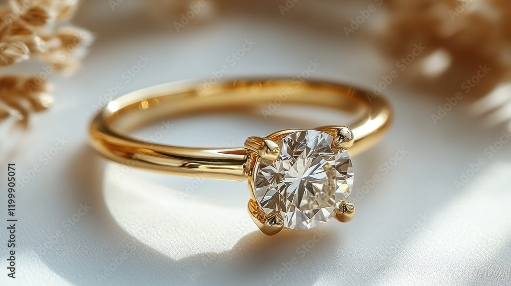 Elegant gold ring with sparkling diamond in soft focused light Elegant gold ring with sparkling diamond in soft focused light
