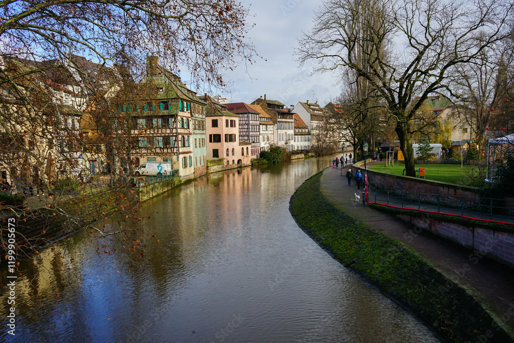 Fototapeta premium Reno river thorugh Strasbourg town, Alsace, France