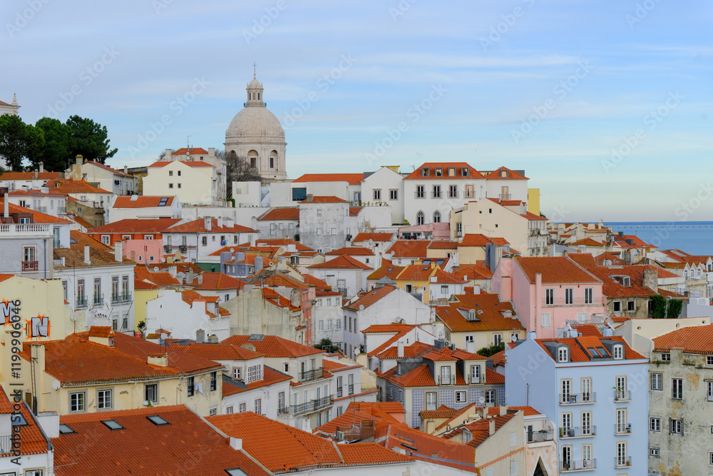 Obraz premium Old town view over rooftops and streets in the centre of Lisbon, Portugal