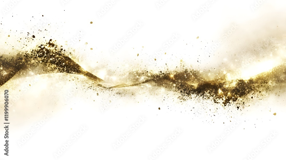 A shimmering wave of gold particles against a white background, evoking elegance and celebration. A shimmering wave of gold particles against a white background, evoking elegance and celebration.