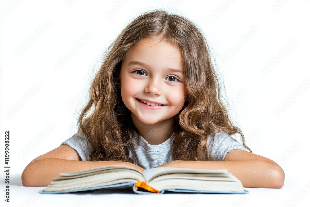 Happy Little Girl Reading Book Smiling Child Education Adorable Kid Studying Literature Preschool Learning Young Girl Happy Little Girl Reading Book Smiling Child Education Adorable Kid Studying Literature Preschool Learning Young Girl