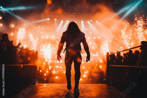 Wallpaper Mural A wrestler walking down the ramp toward the ring, with spotlights and smoke creating a dramatic entrance Torontodigital.ca