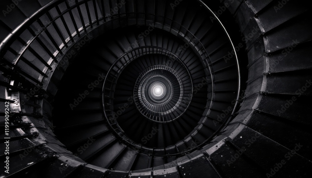 Fototapeta premium Abstract spiral staircase design with dramatic lighting and geometric patterns