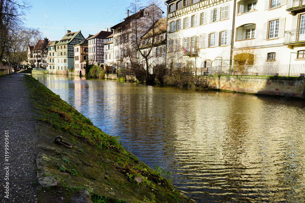 Fototapeta premium Urban river park in Strasbourg, Alsace, France
