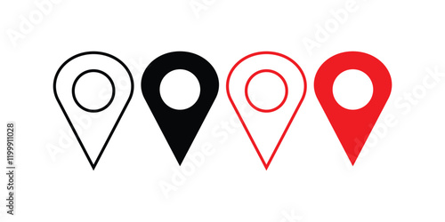 Location icon. Map pin. gps. place marker. location icon set map pointer pin sign symbol red, black outline destination icon place address navigation locator sign vector illustration.