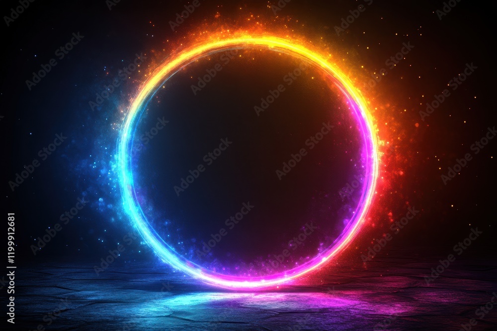 Obraz premium Colorful glowing circle with vibrant effects illuminating a dark setting