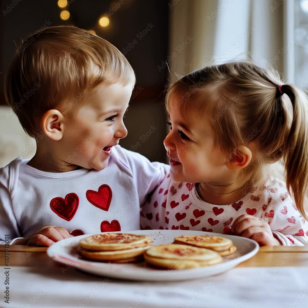 Adorable Siblings Sharing Pancakes: A Heartwarming Breakfast Scene Adorable Siblings Sharing Pancakes: A Heartwarming Breakfast Scene