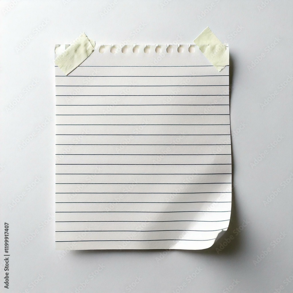 piece of ruled note paper taped to a white surface