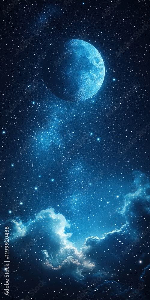 Fototapeta premium A breathtaking nightscape with a crescent moon amidst a starry sky and ethereal clouds. Ideal for backgrounds, wallpapers, or artistic projects.