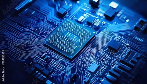 Wallpaper Mural Blurred background, integrated binary circuit board representing digital technology, data processing and the heart of modern computer science. Torontodigital.ca