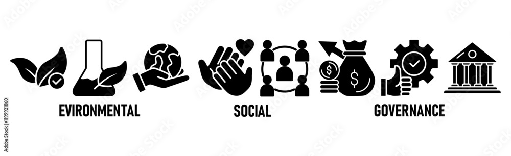 ESG banner web icon vector illustration for Environment Social Governance of corporate sustainability performance for investment screening ESG banner web icon vector illustration for Environment Social Governance of corporate sustainability performance for investment screening