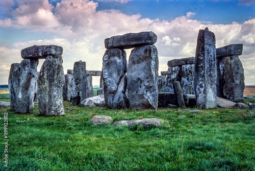 Stonehenge on a cloudy day without people photo