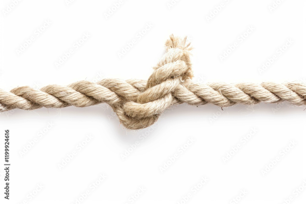 Studio shot of a rope with knot connecting two sides on white background Studio shot of a rope with knot connecting two sides on white background