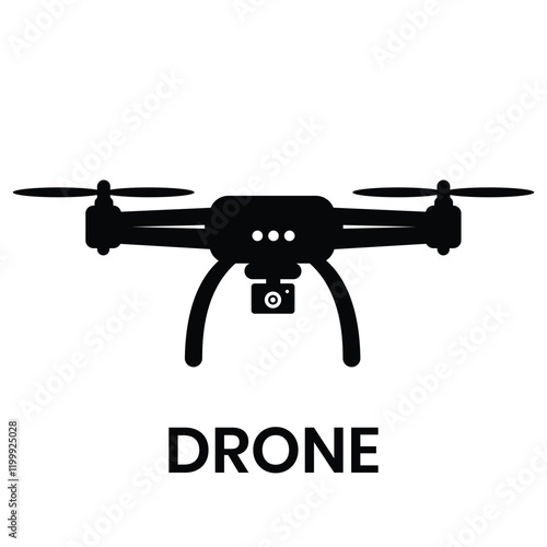 Drone vector, silhouette, Drone quadcopter icon with camera. Drone camera vector icon and drone logo design. Vector illustration.