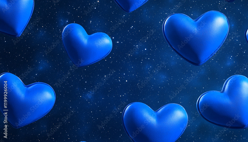 Fototapeta premium Cosmic Heart-shaped Stars in a Deep Blue Galaxy - Magical Space Background for Design Projects