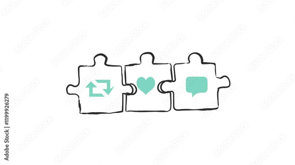 Like, Comment and Repost icon in puzzle style isolated on transparent background. Like, Comment and Repost icon in puzzle style isolated on transparent background.