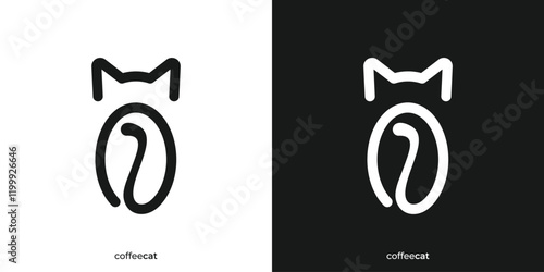 Creative Coffee catLogo. Abstract Cat and Coffee Bean Graphic Icons. Cafe and Resto Logo Design Template.