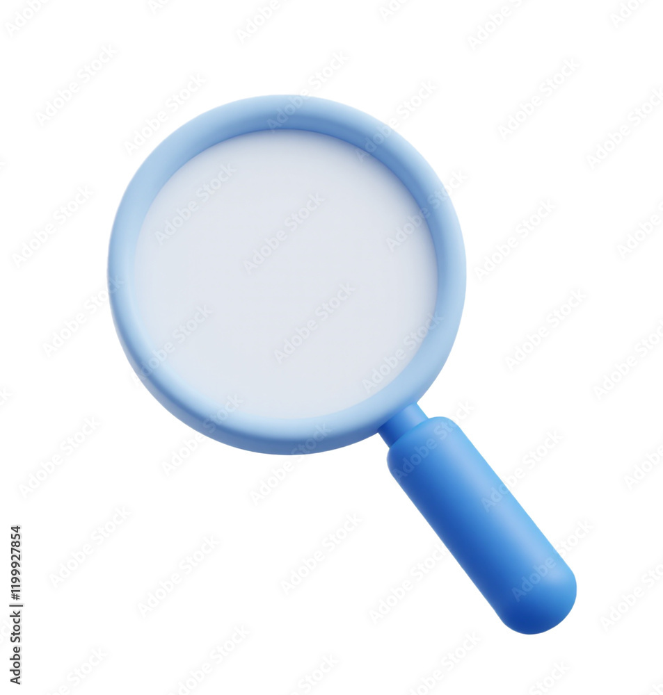 3D blue magnifying glass, 3d render icon isolated on transparent background. Cutout 3D blue magnifying glass, 3d render icon isolated on transparent background. Cutout